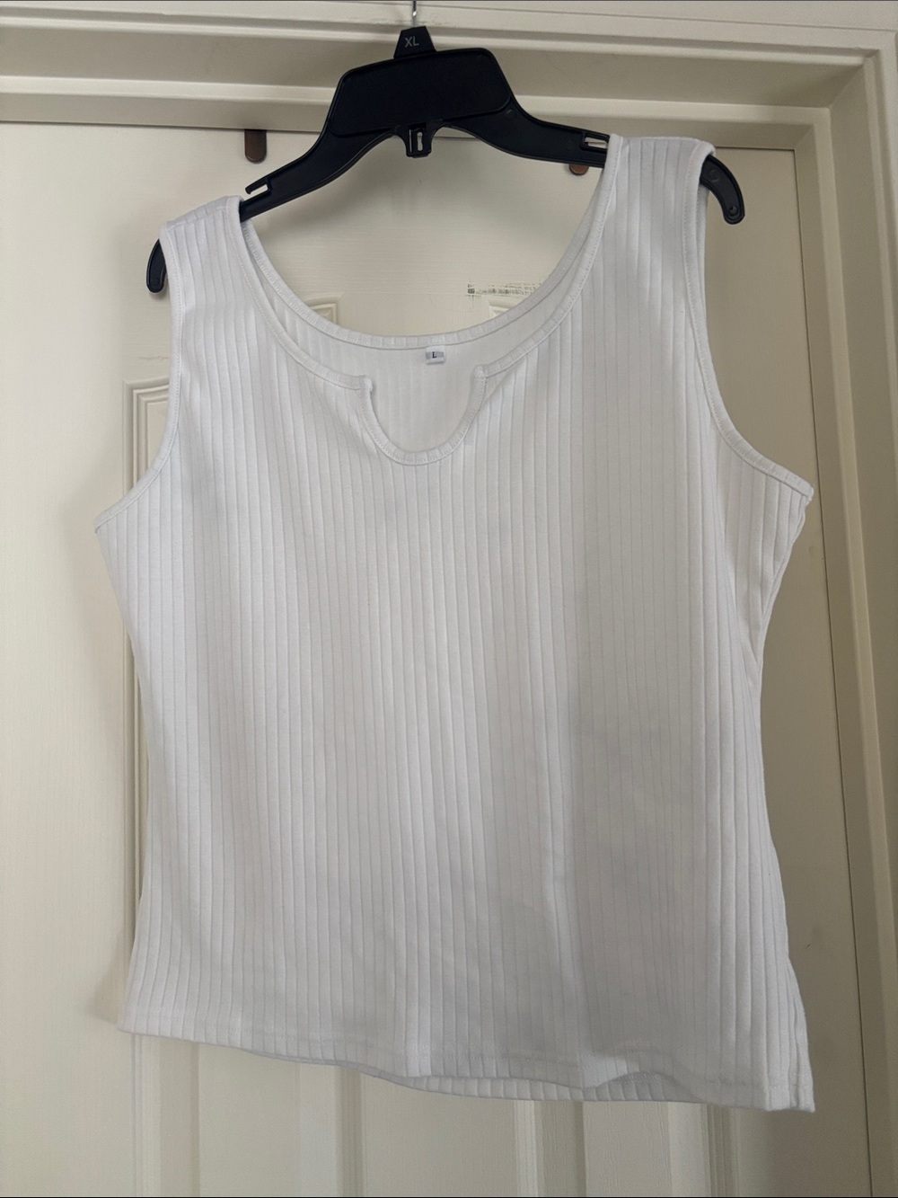 Classic White Ribbed Tank Top large